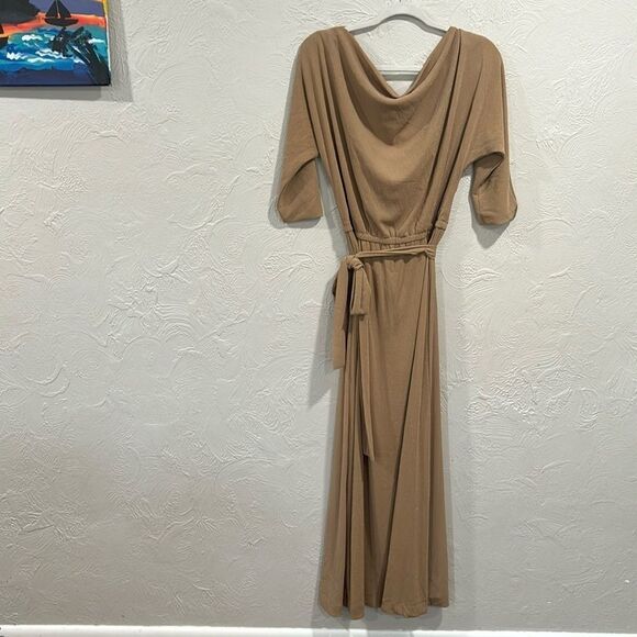 Boston Proper NWT Three Quarter Tie Waist Metallic Shimmer Maxi Dress Size Med - Picture 2 of 8